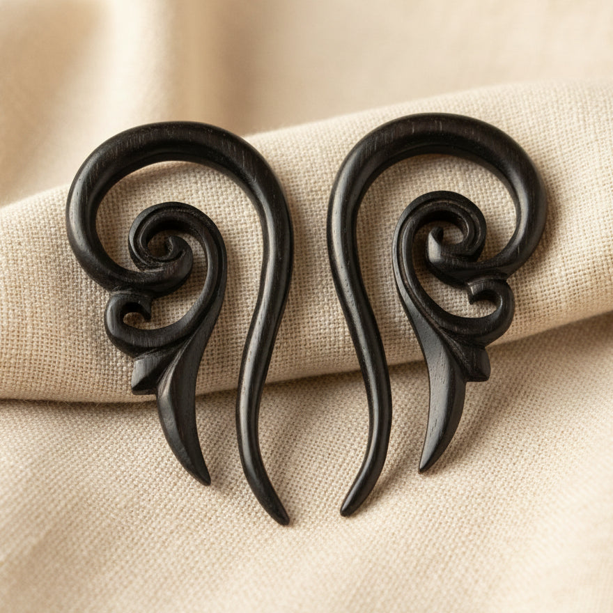 Hand Carved Areng Wood Spiral Fern Ear Gauges - 5mm / 4g – Evolatree Jewelry