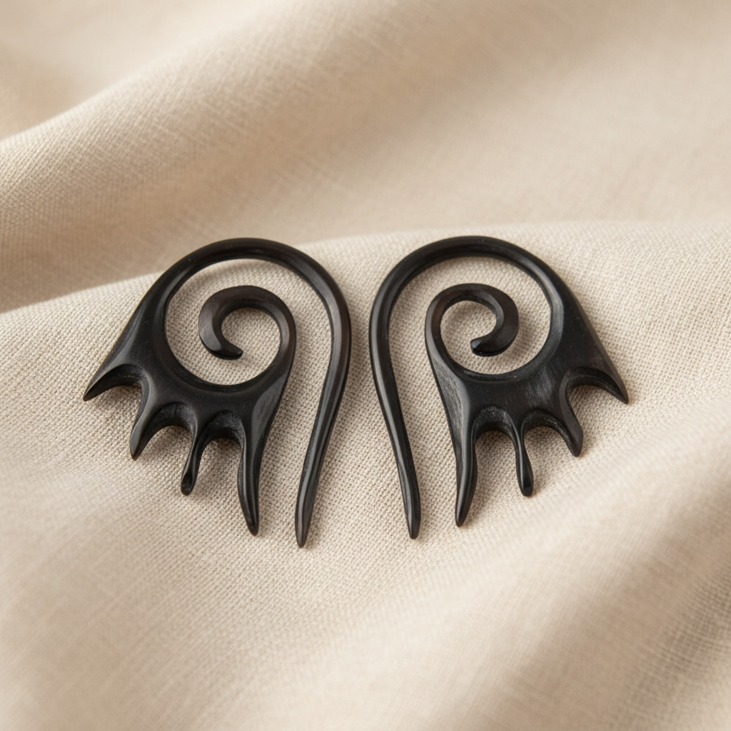 Hand Carved Horn Spiral Fire Ear Gauges - 2mm / 12g