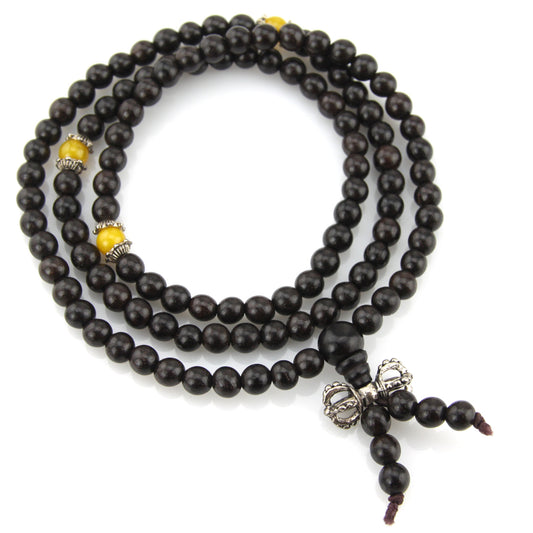 Dark Wood & Yellow Offset Mala Necklace – Evolatree Jewelry
