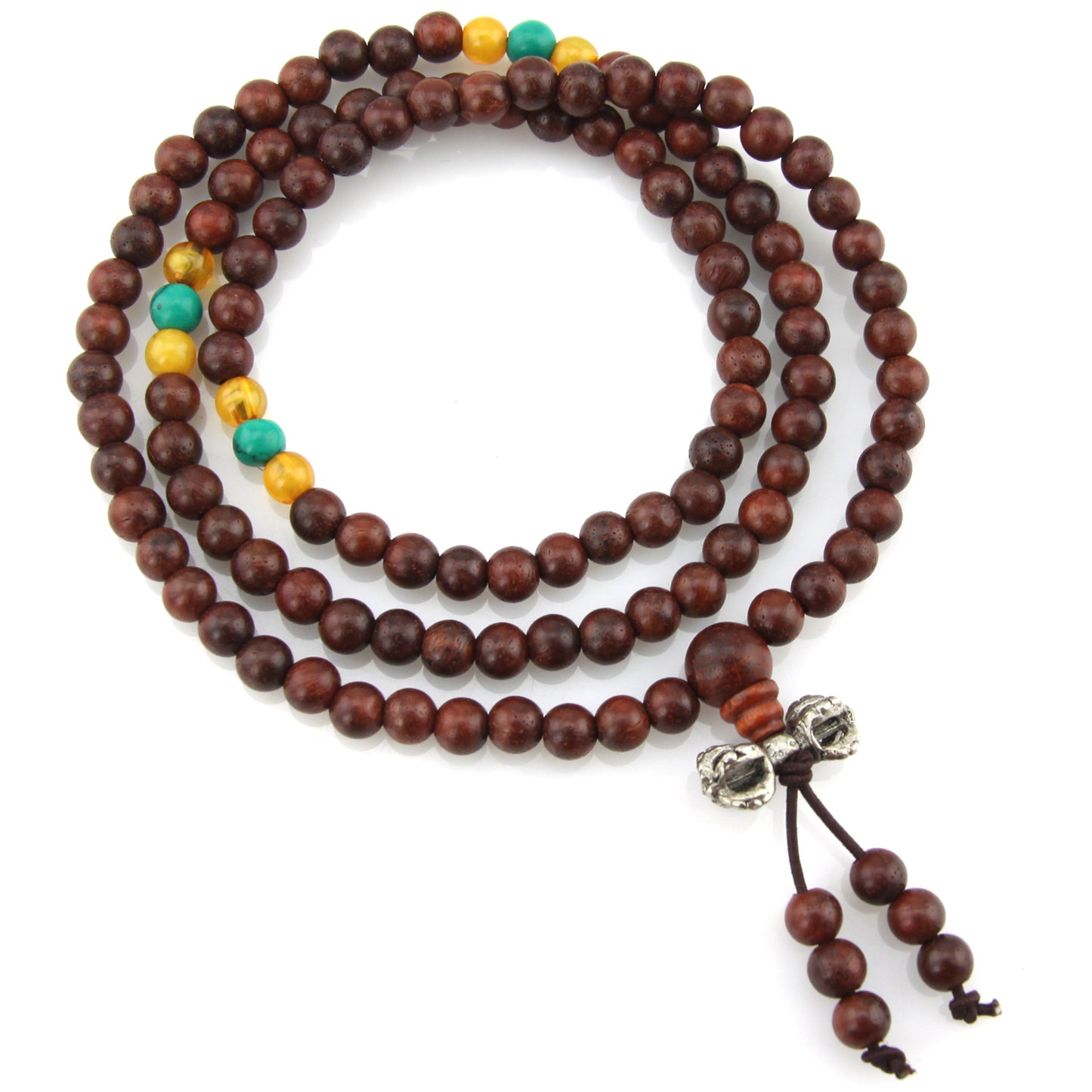 Brown Wood & Yellow Turquoise Offset Mala Necklace - Style 0014 – Evolatree Jewelry