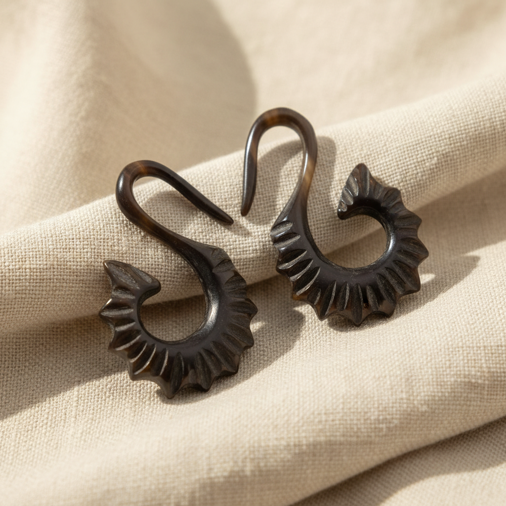 Hand Carved Horn Sea Horse Ear Gauges - 1.5mm / 14g