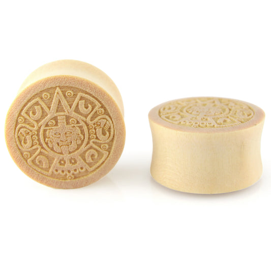 Hand Carved Wood Mayan Quetzalcoatl Ear Plugs