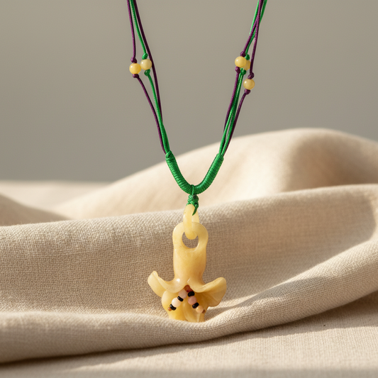 Hanging Flower Natural Stone Pendant - Beaded Green and Purple Woven Necklace