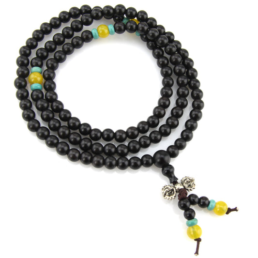 Black Wood & Yellow Turquoise Offset Mala Necklace – Evolatree Jewelry