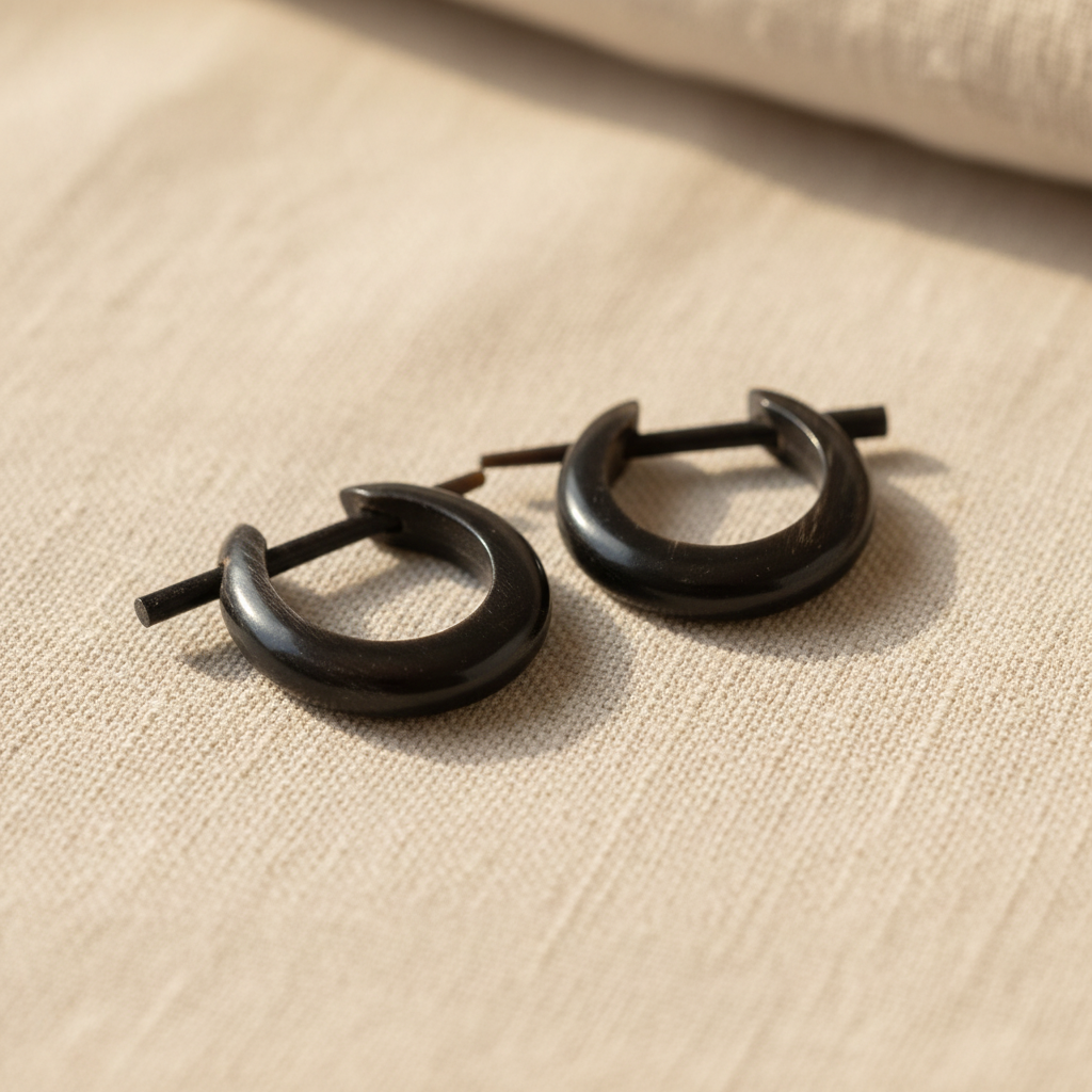 Hand Carved Horn Hoop Earrings