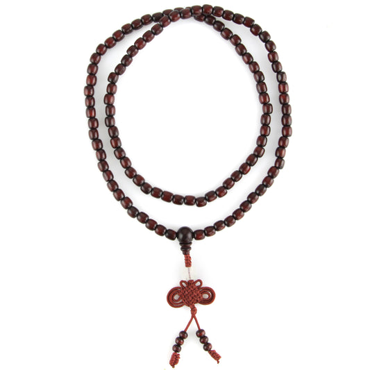 Mahogany Colored - Good Luck Knot Pendant - Jade Swastika - Stretch Mala Necklace – Evolatree Jewelry