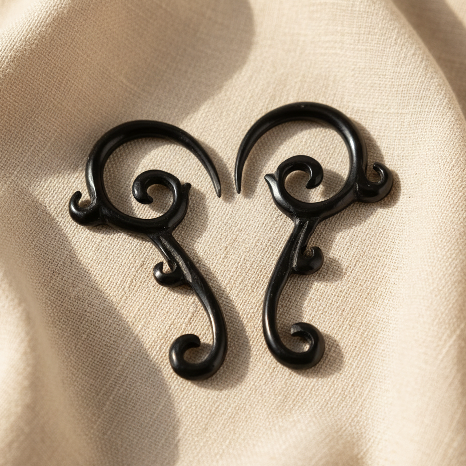 Hand Carved Horn Spiral Loop Filigree Ear Gauges - 3mm / 8g