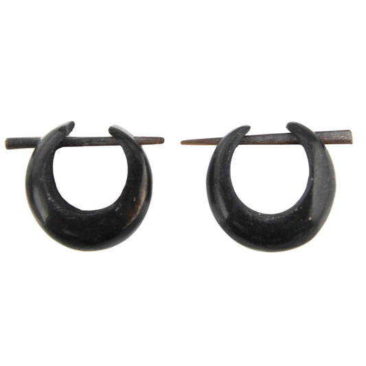 Hand Carved Horn Small Black Brown Hoop with Pin Hoop Earrings – Evolatree Jewelry