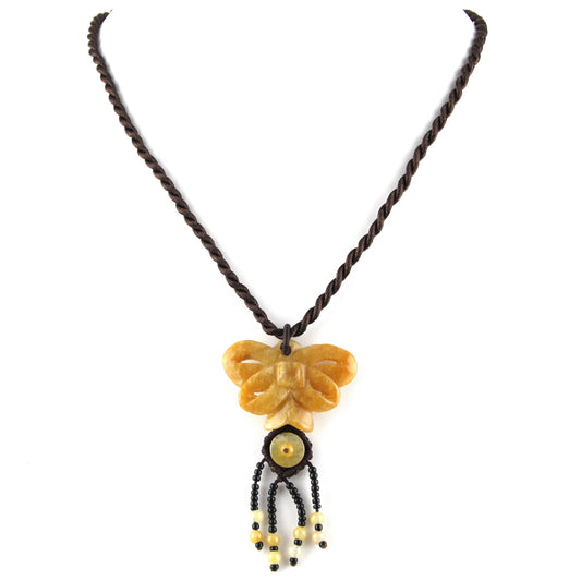 Peach Natural Stone Butterfly and Beads - Brown Necklace – Evolatree Jewelry