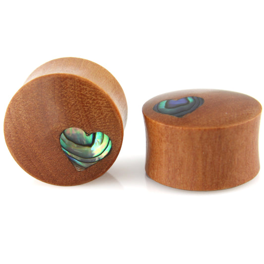 Hand Carved MOP & Wood Heart Ear Plugs
