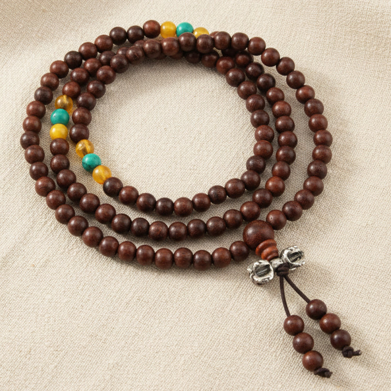 Brown Wood & Yellow Turquoise Offset Mala Necklace – Evolatree Jewelry