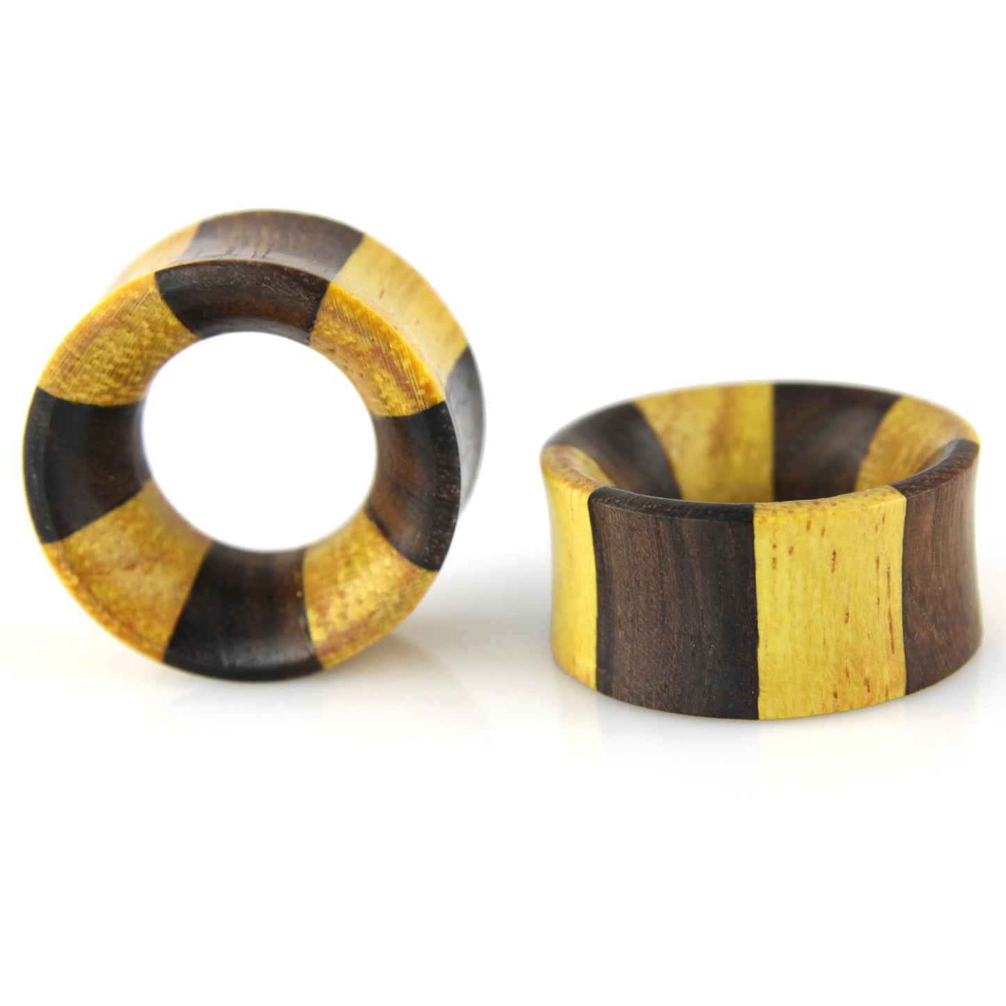 Hand Carved Wood Two Tone Bevel Tunnel Plugs – image 3 – Evolatree Jewelry