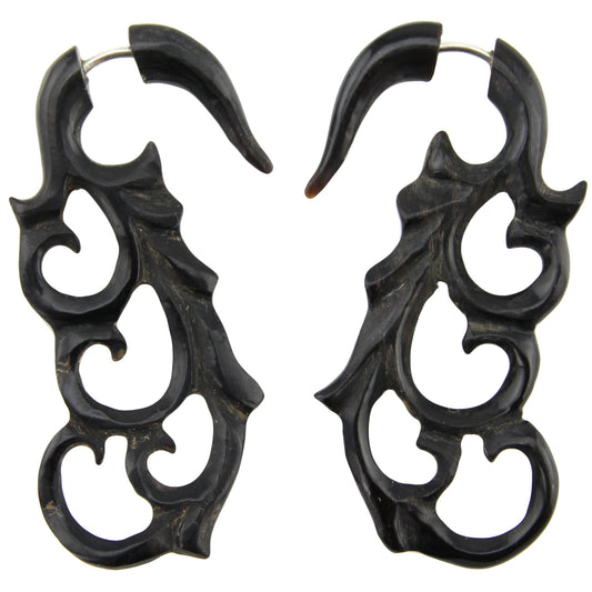 Hand Carved Horn Tribal Fern Filigree Hook Earrings - Steel Posts – Evolatree Jewelry