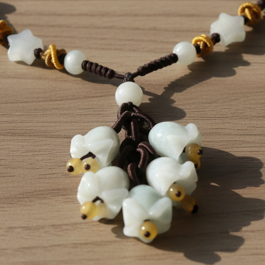 Hanging Floral Natural Stone Pendant - Star Beaded Black Woven Necklace