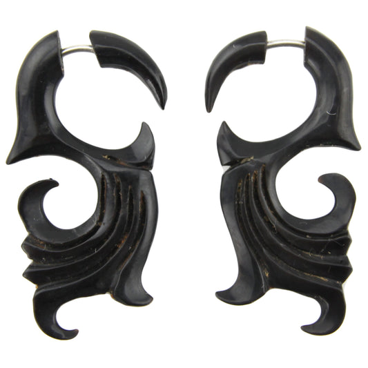 Hand Carved Horn Tribal Filigree Hook Earrings - Steel Posts – Evolatree Jewelry