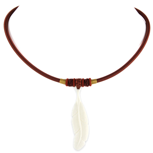 Hand Carved Sacred Feather Pendant - Bone Pendant - Rusty Copper Woven Necklace – image 2 – Evolatree Jewelry