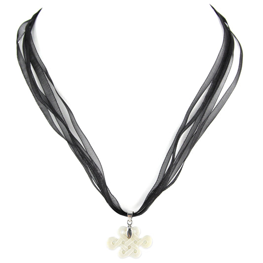 Hand Carved Small Good Luck Knot Pendant - Bone Pendant - Black Ribbon Necklace – image 2 – Evolatree Jewelry