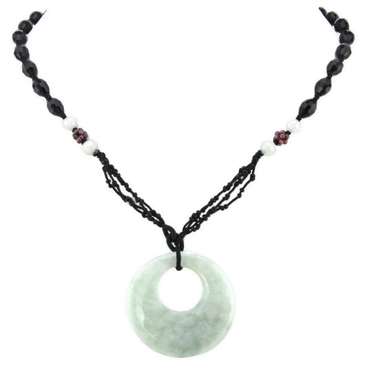 Crescent Moon Stone Pendant - Black Beaded Woven Necklace – image 2 – Evolatree Jewelry