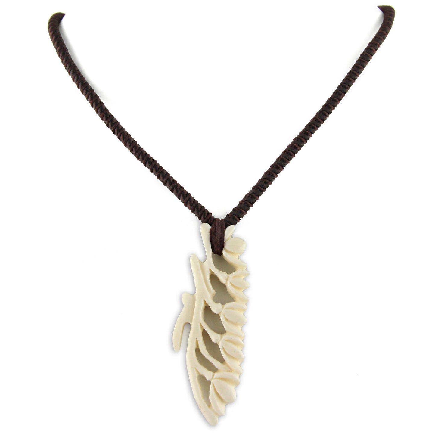 Hand Carved White Bone Magnolia Fleur Pendant Necklace – image 3 – Evolatree Jewelry