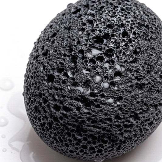 Wet natural volcanic pumice stone macro texture with droplets – lava exfoliator for dead skin removal feet