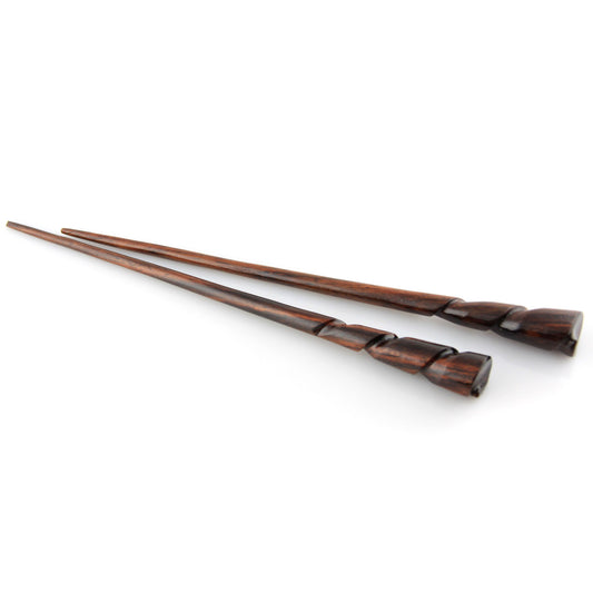 Natural Hair Pin Chopsticks - Pair of Spiral Hair Sticks for Women and Men - Hand Carved Wood Styling Pin Set - Wide Cut Spiral - 7.5 Inches Long
