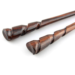Natural Hair Pin Chopsticks - Pair of Spiral Hair Sticks for Women and Men - Hand Carved Wood Styling Pin Set - Wide Cut Spiral - 7.5 Inches Long