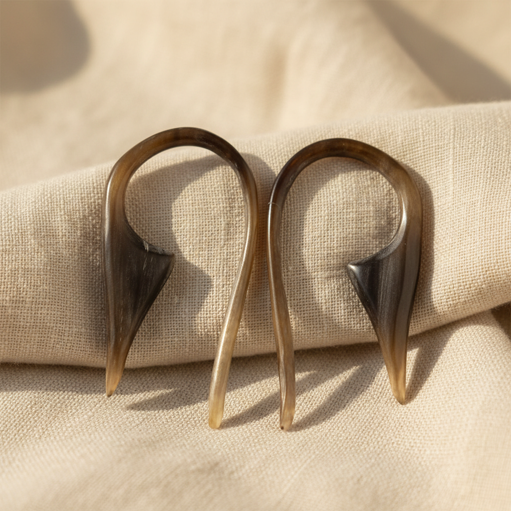 Hand Carved Horn Devil's Tail Ear Gauges - 1.5mm / 14g