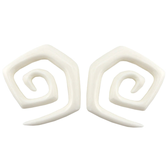 Hand Carved Bone Spiral Square Ear Plugs – image 2 – Evolatree Jewelry