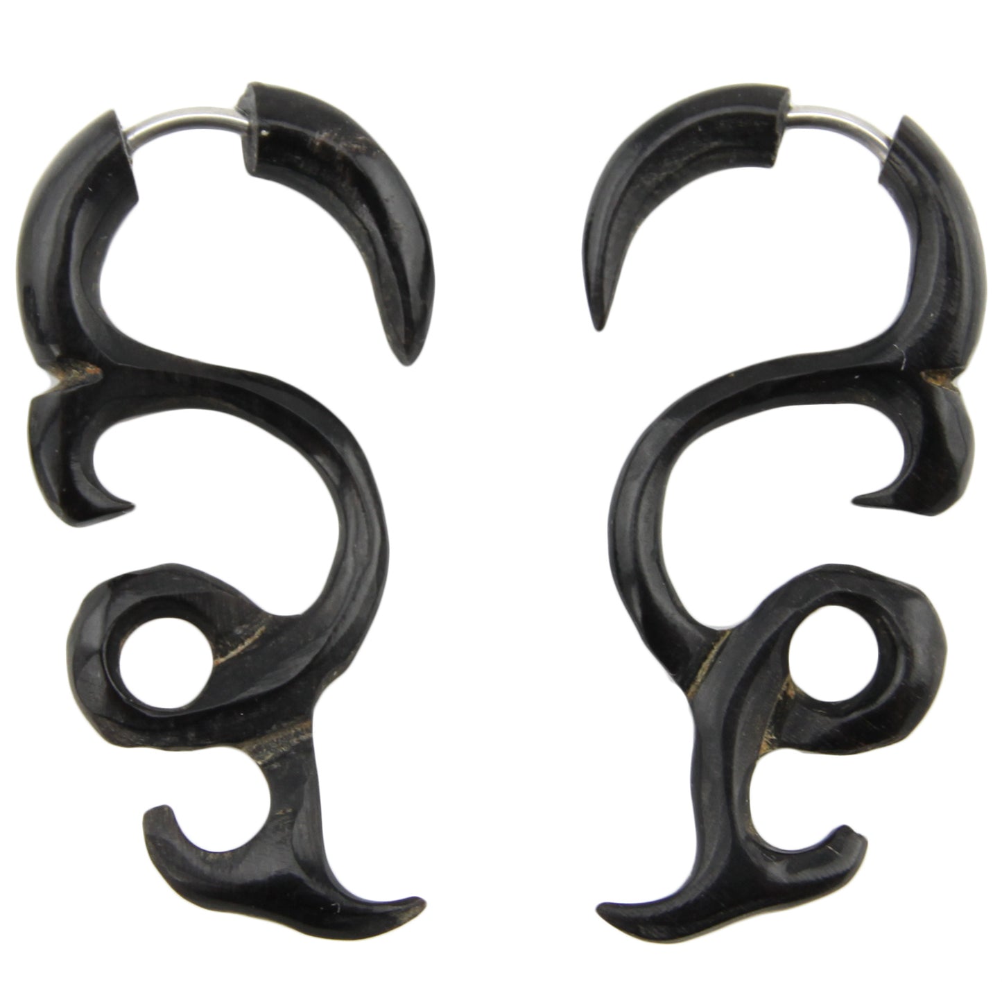 Hand Carved Horn Tribal Spiral Swirl Earrings - Steel Posts – Evolatree Jewelry