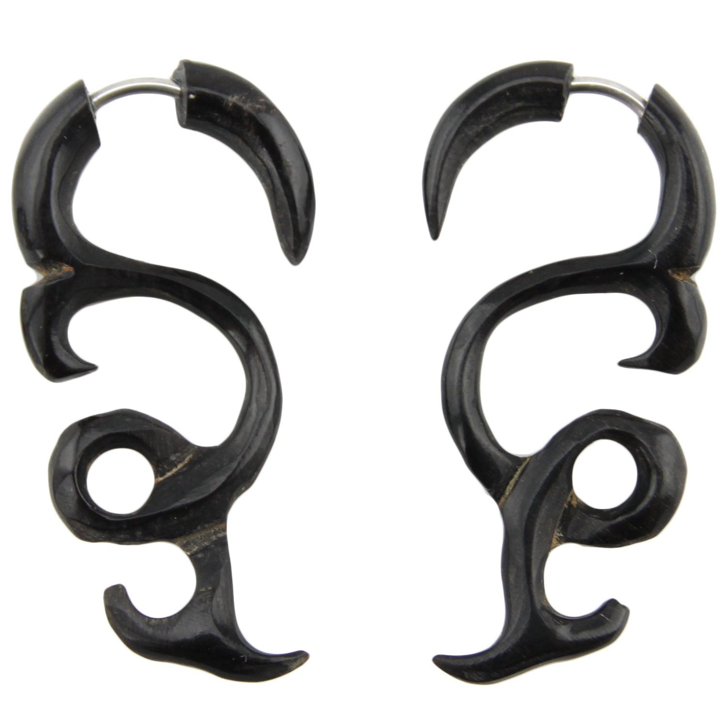 Hand Carved Horn Tribal Spiral Swirl Earrings - Steel Posts – Evolatree Jewelry