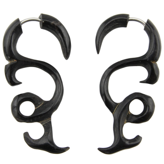 Hand Carved Horn Tribal Spiral Swirl Earrings - Steel Posts – Evolatree Jewelry