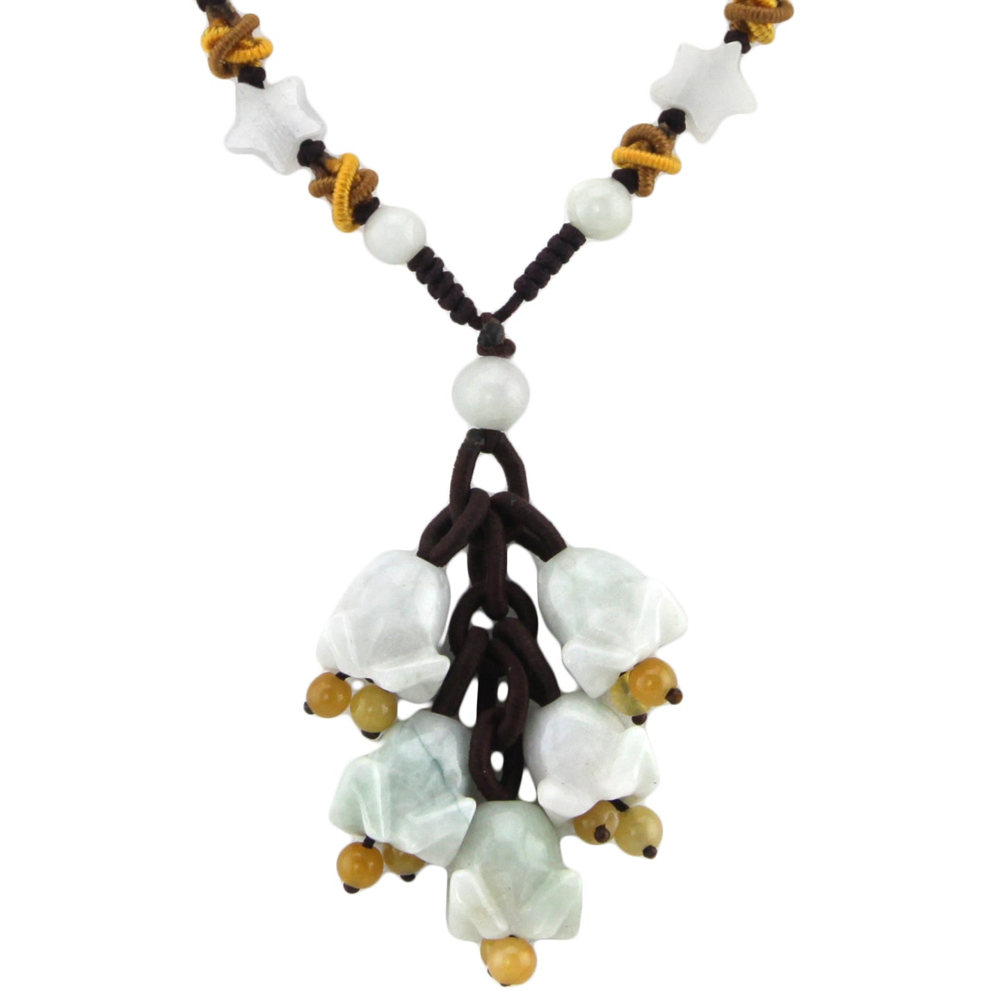 Hanging Floral Natural Stone Pendant - Star Beaded Black Woven Necklace – Evolatree Jewelry