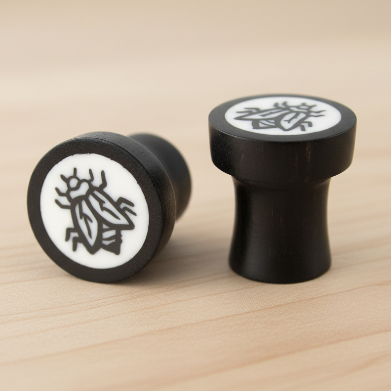Hand Carved Resin & Wood Fly Ear Plugs