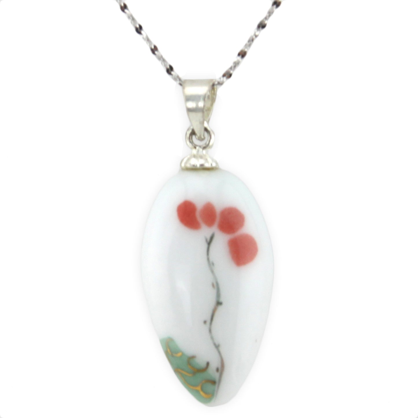 Hand Painted Ceramic - Silver Pendant Necklace – Evolatree Jewelry