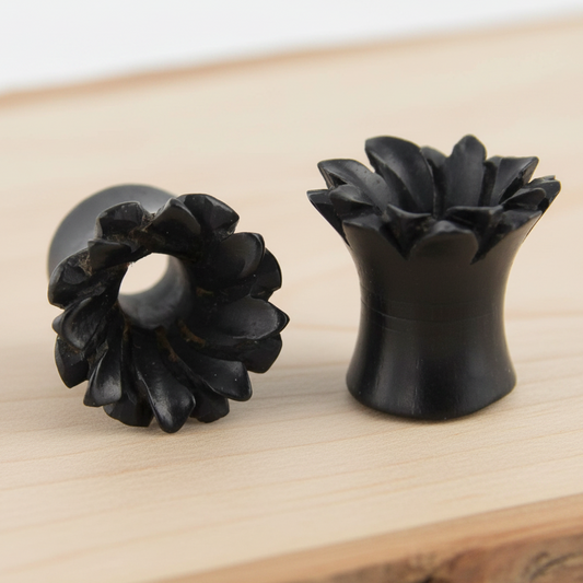 Hand Carved Floral Burst Ear Plugs