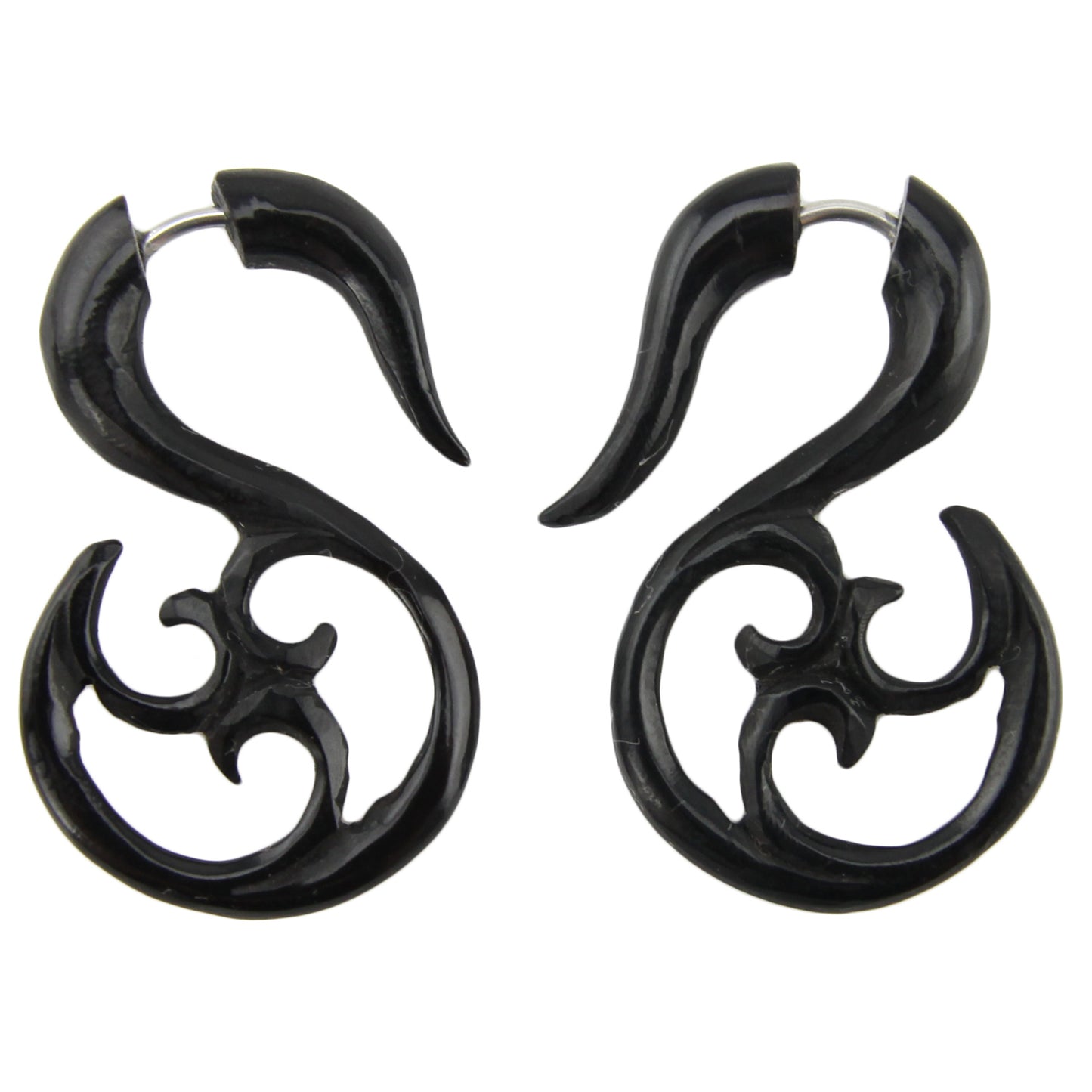 Hand Carved Horn Tribal Spiral Sphere Hook Earrings - Steel Posts – Evolatree Jewelry