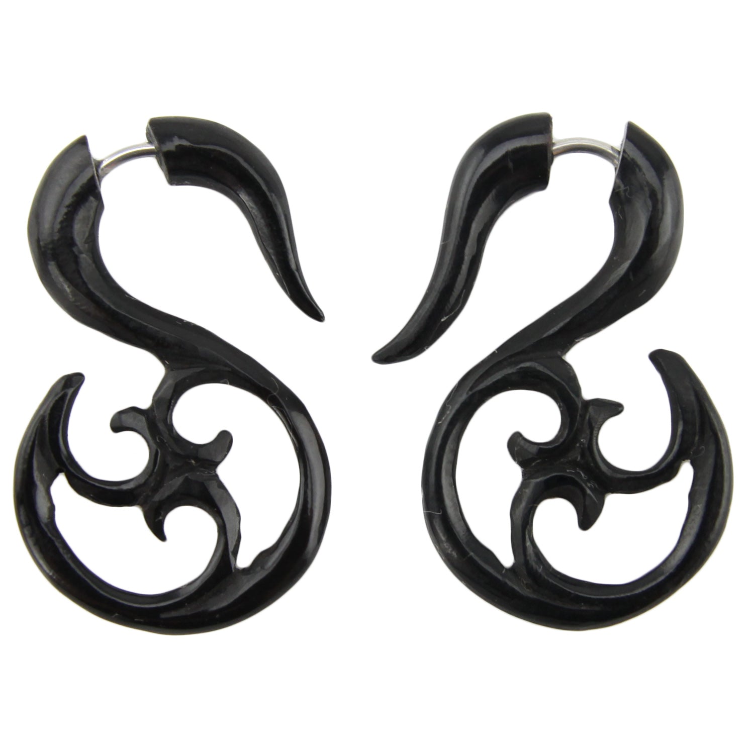 Hand Carved Horn Tribal Spiral Sphere Hook Earrings - Steel Posts – Evolatree Jewelry