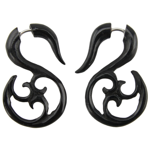 Hand Carved Horn Tribal Spiral Sphere Hook Earrings - Steel Posts – Evolatree Jewelry