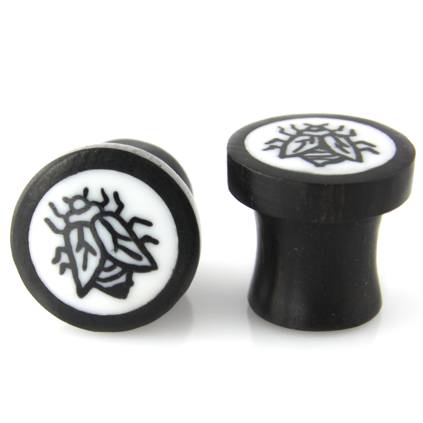 Hand Carved Resin & Wood Fly Ear Plugs – image 2 – Evolatree Jewelry