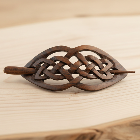 Evolatree Natural Hair Barrettes for Women and Men - Handmade Wood Barrette Hair Pin - Unique Wooden Hair Styling Accessories - 4" (Celtic Love Knot)