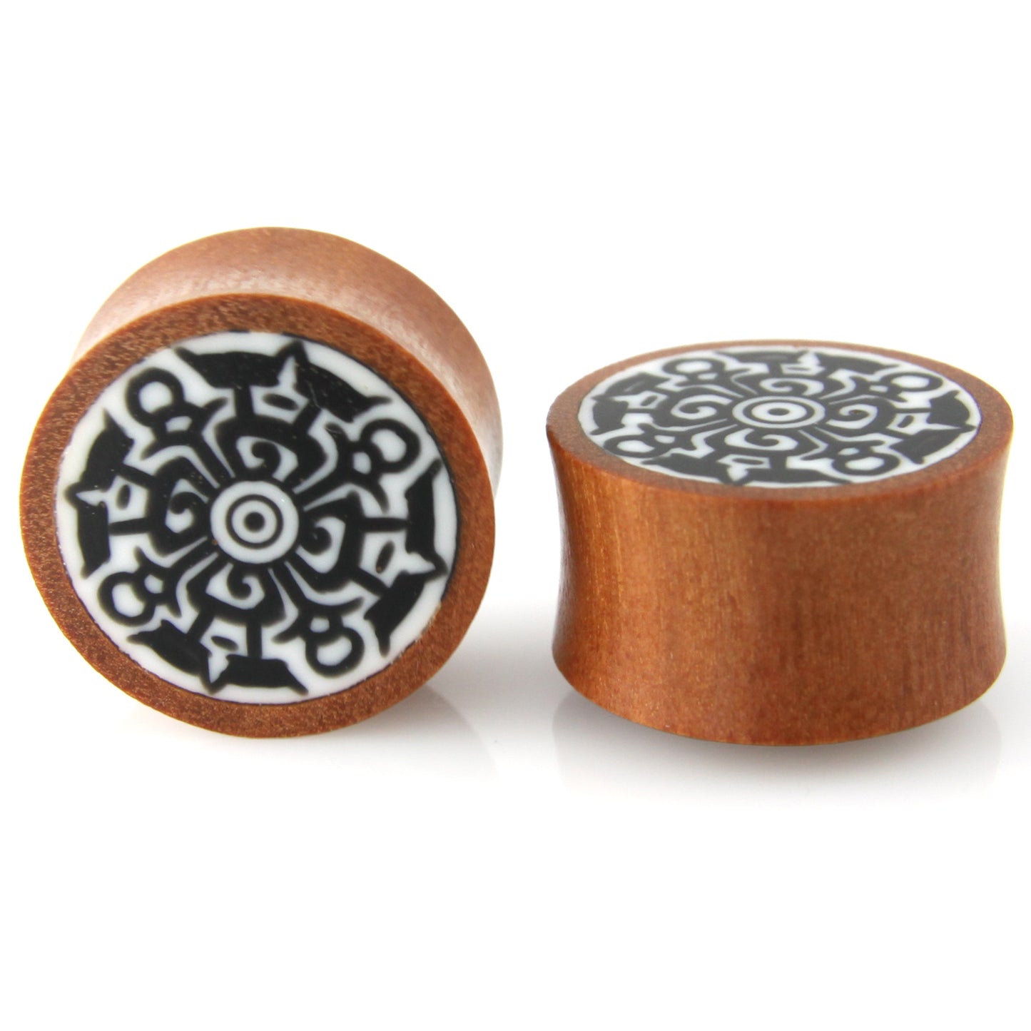 Hand Carved Resin & Wood Mandala Ear Plugs – image 2 – Evolatree Jewelry