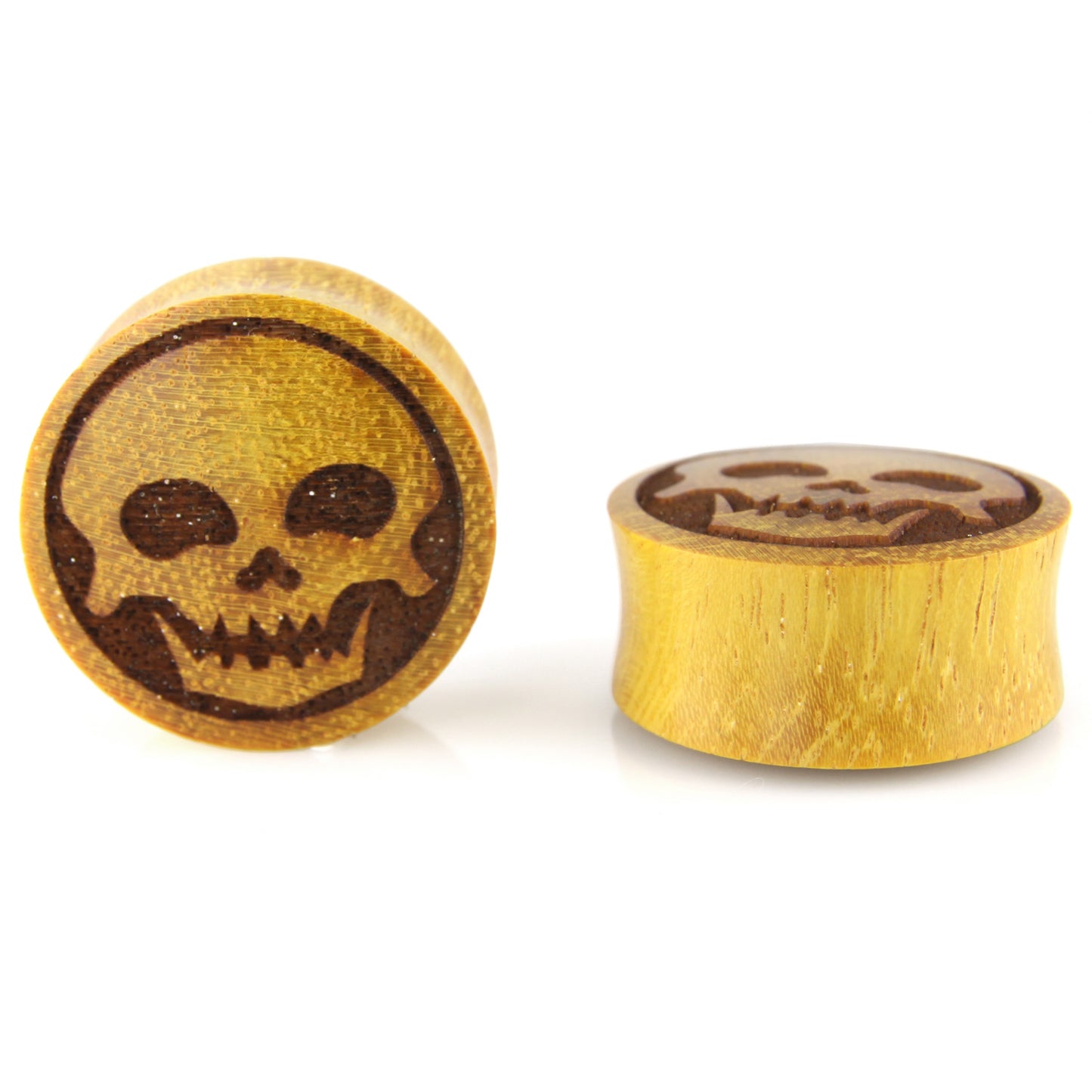 Hand Carved Wood Skellington Ear Plugs – image 5 – Evolatree Jewelry