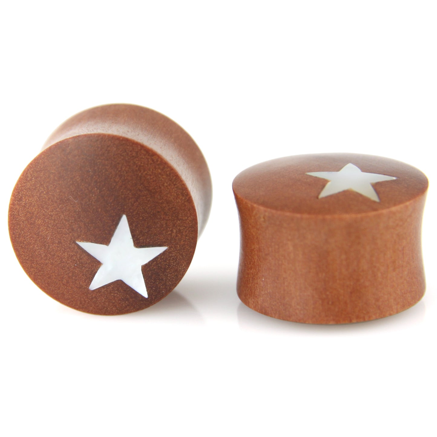 Hand Carved MOP & Wood Star Ear Plugs – image 2 – Evolatree Jewelry