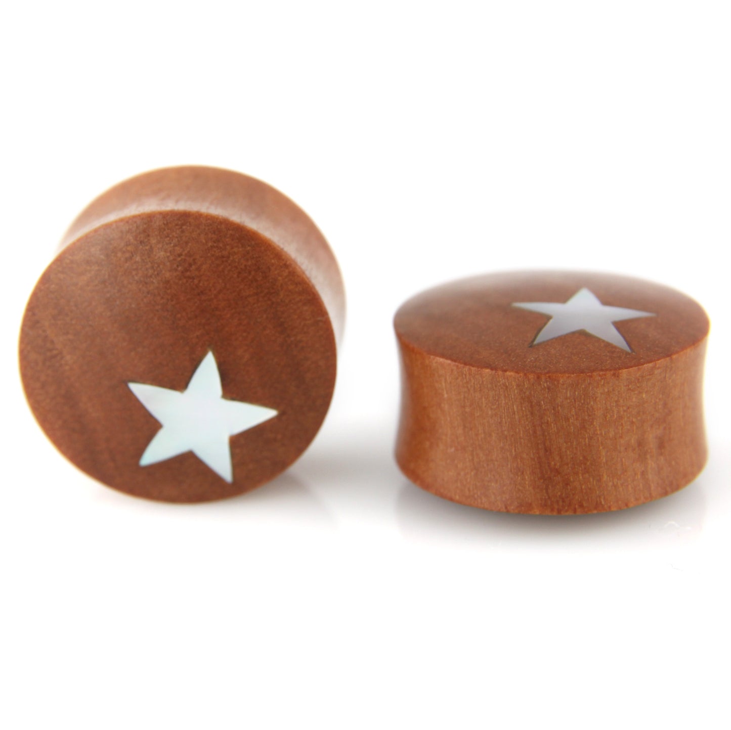 Hand Carved MOP & Wood Star Ear Plugs – image 4 – Evolatree Jewelry