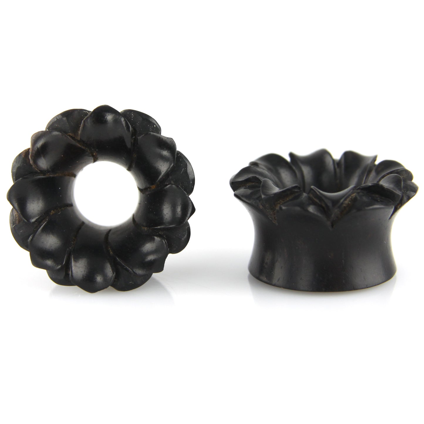 Hand Carved Floral Burst Ear Plugs – image 3 – Evolatree Jewelry