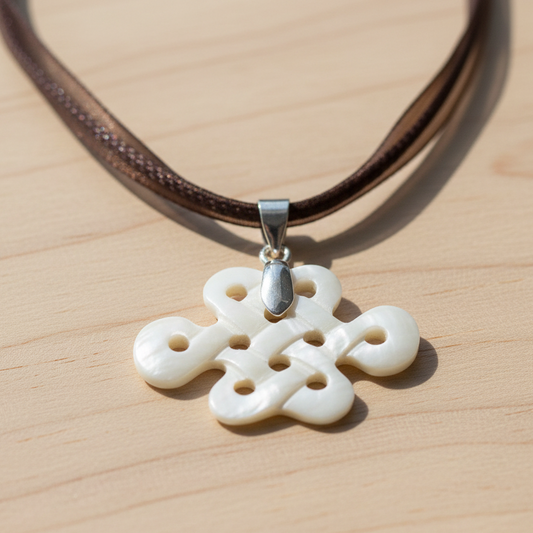 Victorian Motif Pendant - Handmade - Champagne Beige Clay Pendant Necklace