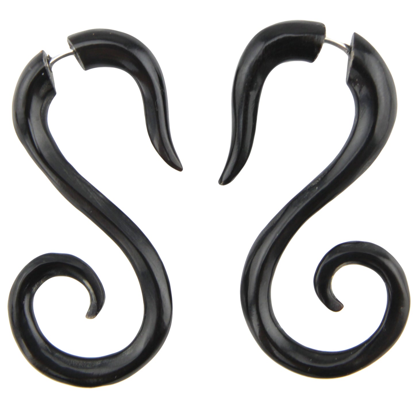 Hand Carved Horn Deep Brown Black Tribal Swirl Earrings - Steel Posts – Evolatree Jewelry