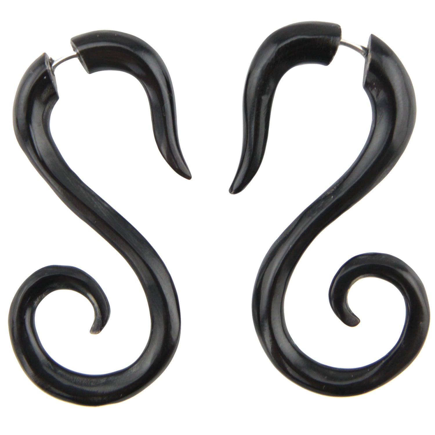 Hand Carved Horn Deep Brown Black Tribal Swirl Earrings - Steel Posts – Evolatree Jewelry
