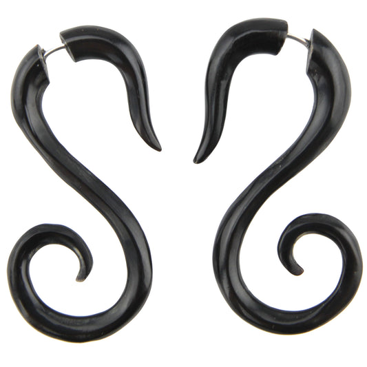 Hand Carved Horn Deep Brown Black Tribal Swirl Earrings - Steel Posts – Evolatree Jewelry