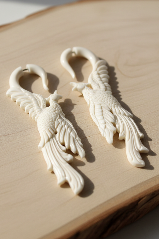 Phoenix Bone Fake Gauge Earrings - Non-Piercing Cheater Plugs
